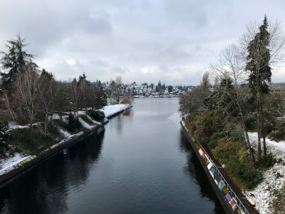 photograph of a snowy canal from the montlake bridge